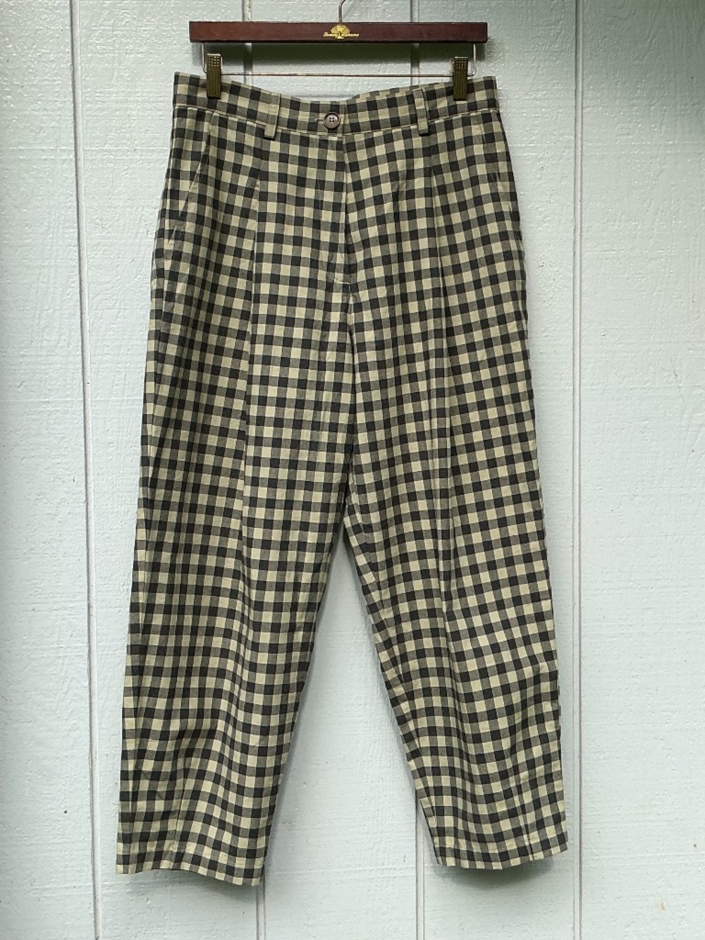NEW Off On plaid boxy SEERSUCKER tapered leg PANTS